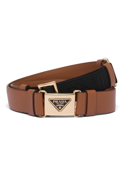 Prada Accessories - NWT Prada Leather Belt with Enameled Metal Triangle Logo (City Calf) in Cognac